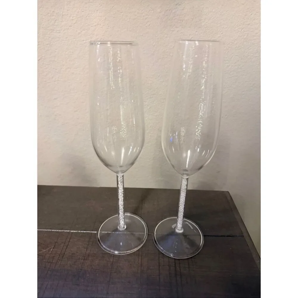 Z Gallerie glass Champagne Flutes Crystal Filled Stem Set of 2